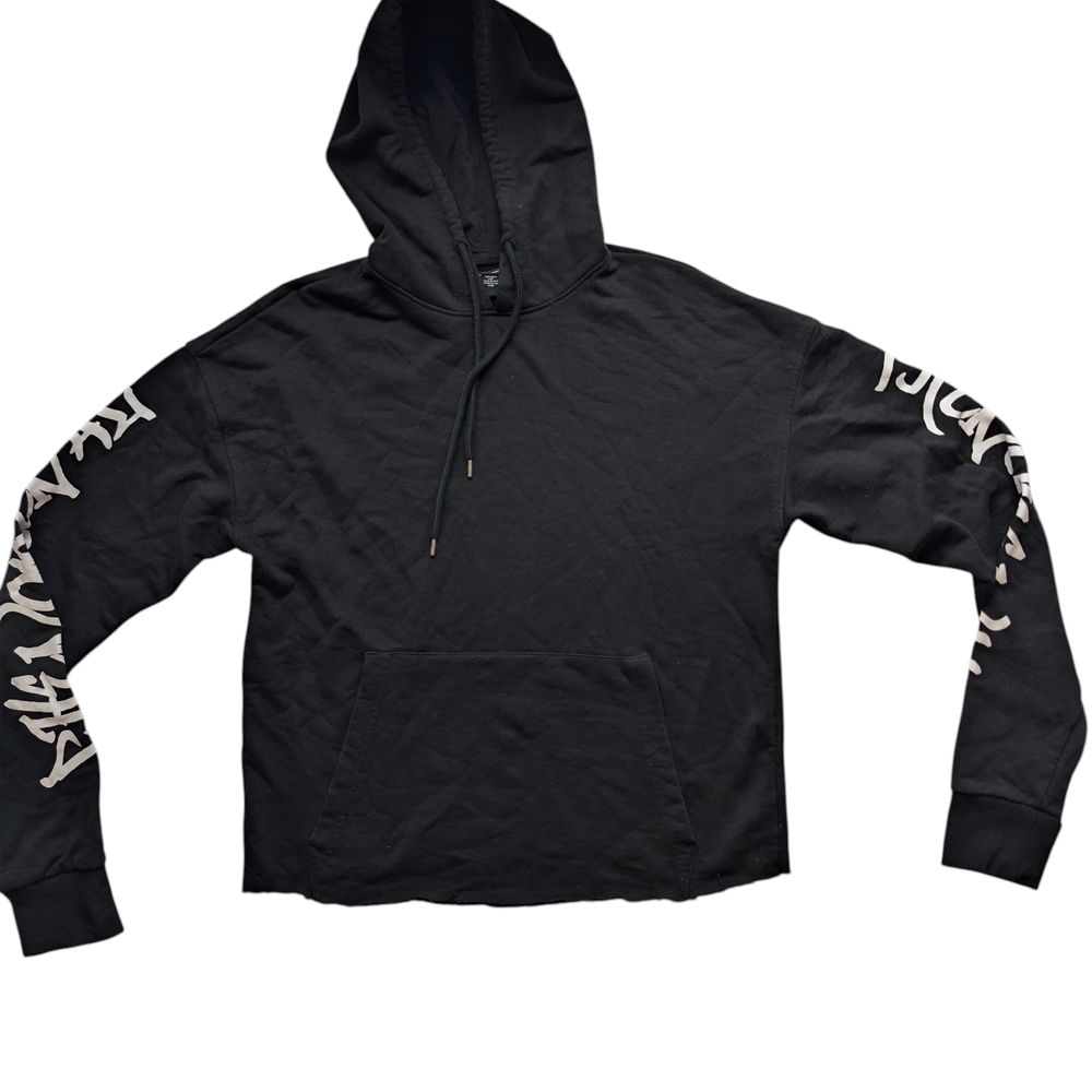 Forever 21 Men’s Black Graphic Sleeve Distressed Hoodie Medium Streetwear Skater